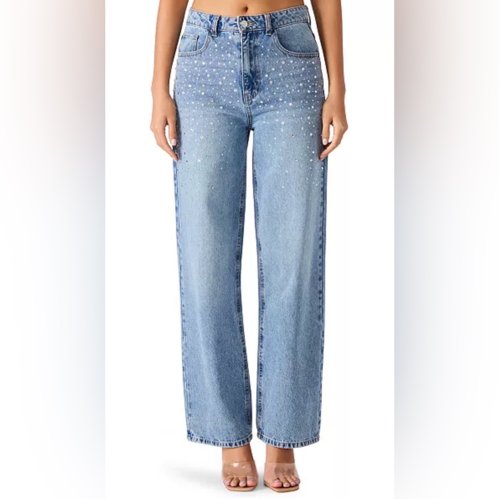 Steve Madden Taylor High Rise Crystal Embellished Straight Leg Jeans Sz 31. New.